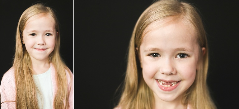 School photos of young girl with two front teeth missing | KGriggs Photography
