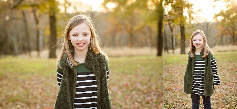 Sweet young girl standing in park on fall evening | KGriggs Photography