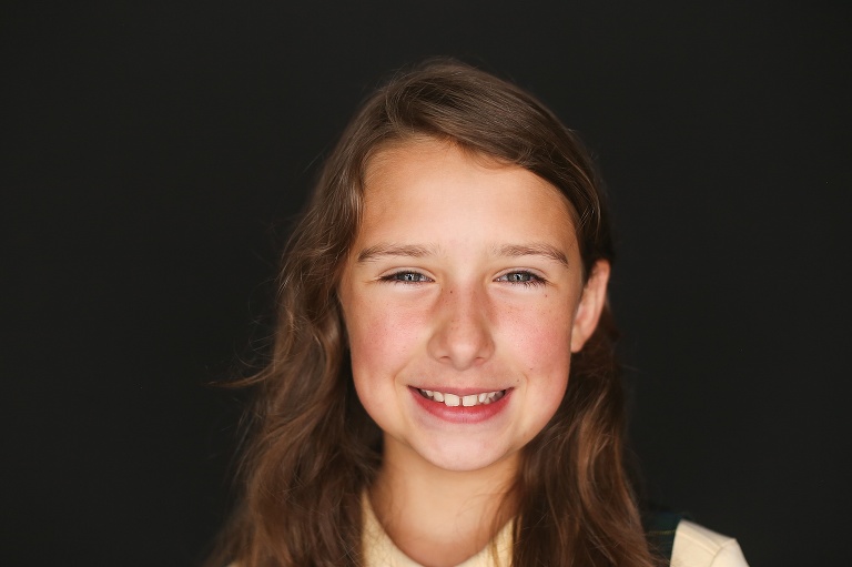 School photo of sweet girl with pretty, brown hair | St. Louis School Photographer