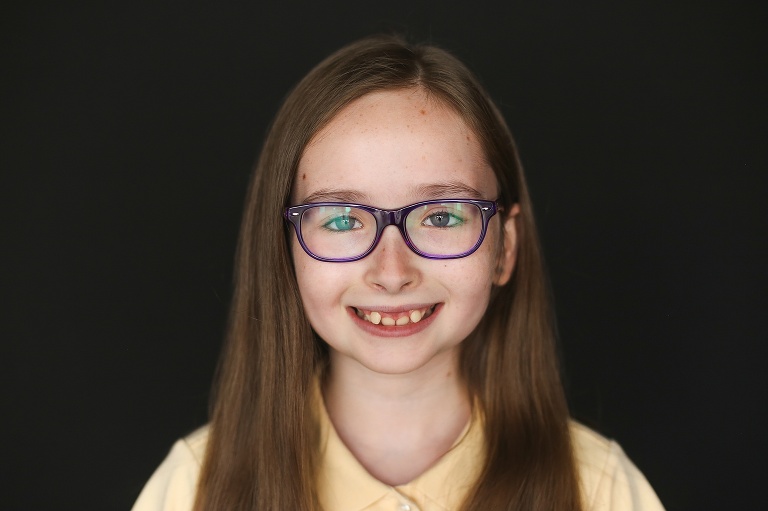 School photo of sweet girl with adorable glasses | St. Louis School Pictures