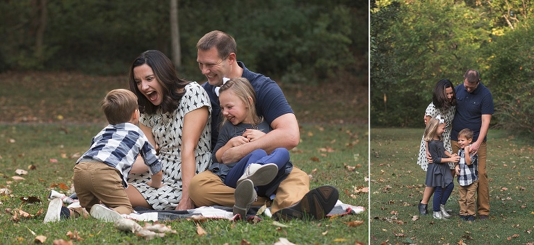 2 photos of a family having fun in a park | St. Louis Photography