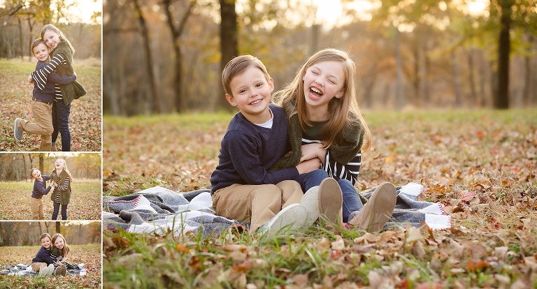 Brother and sister having fun in park on fall evening | KGriggs Photography
