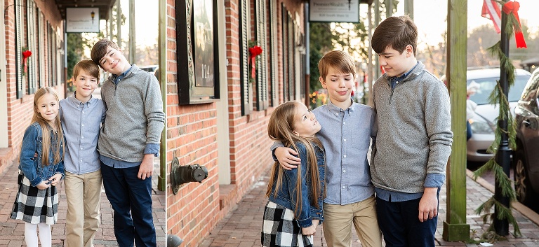 Two photos of siblings standing on sidewalk in St. Charles, Missouri | KGriggs Photography