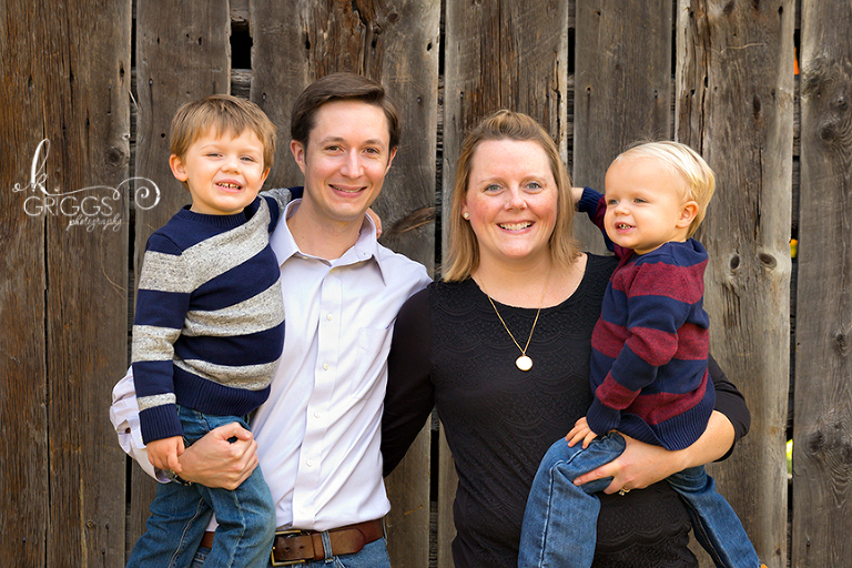 St. Louis Family Photographer - KGriggs Photography - family of four in front of barn - Faust Park, St. Louis, MO
