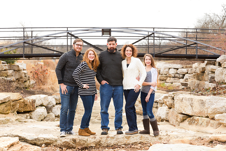 Family of 5 on bridge in Kirkwood Park | Glendale Photographer