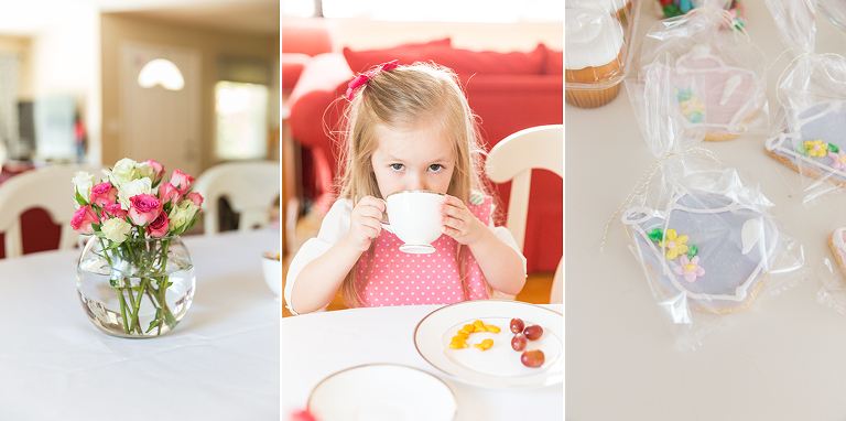 Collage of 3 pictures of little girl's tea party | St. Louis Kids Photography