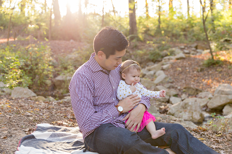 Daddy with his little girl sitting on his lap - Longview Farm Park | St. Louis Photographer