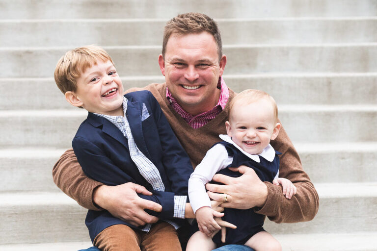 Dad and his two little men at Oak Knoll Park | St. Louis Family Photographer