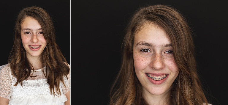 2 school photos of teen age girl with braces | St. Louis School Photography