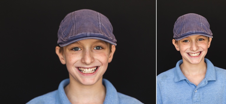 2 school photos of tween boy wearing hat | St. Louis School Photographer