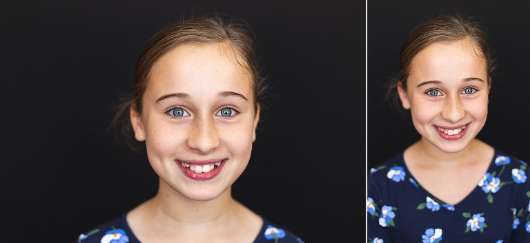 2 school photos of tween girl with blue eyes | St. Louis School Photographer