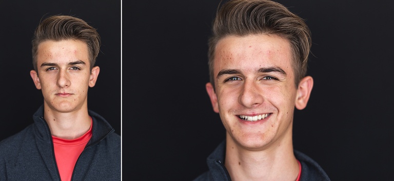 2 school photos of teen boy with great hair | St. Louis School Photographer