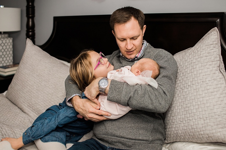 Dad with his two daughters | St. Louis Newborn Photographer
