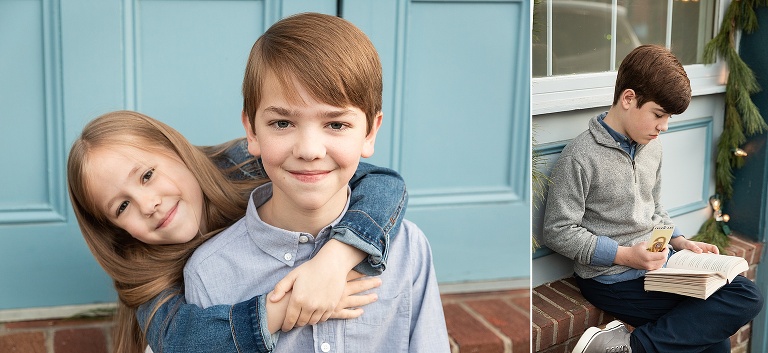 Little sister hugging big brother and older brother reading | KGriggs Photography