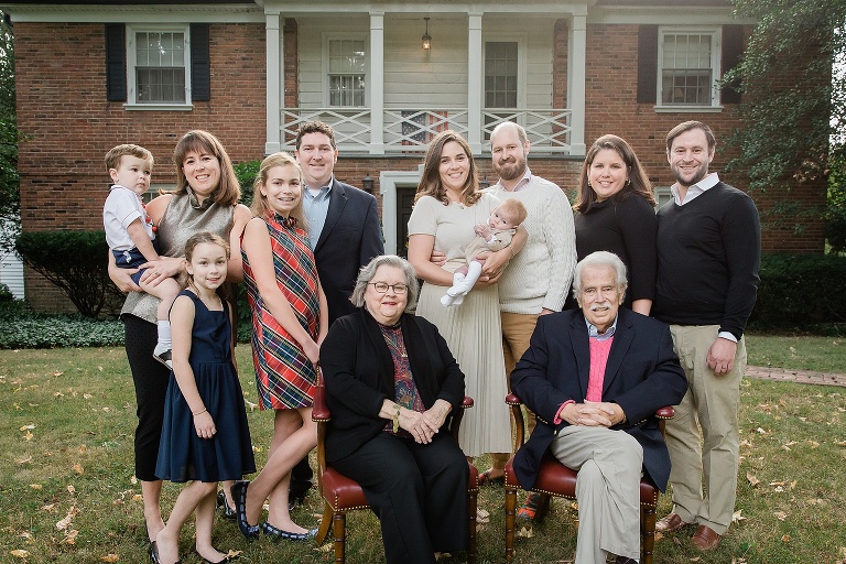Extended family in front of family home | St. Louis Family Photographer