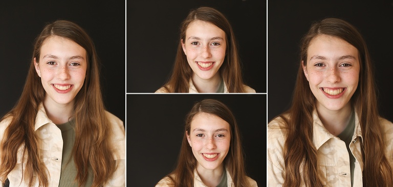 Four photos of teen girl with long brown hair | KGriggs Photography
